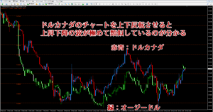 オージードルにドルカナダのチャートを上下反転させて重ねた画像