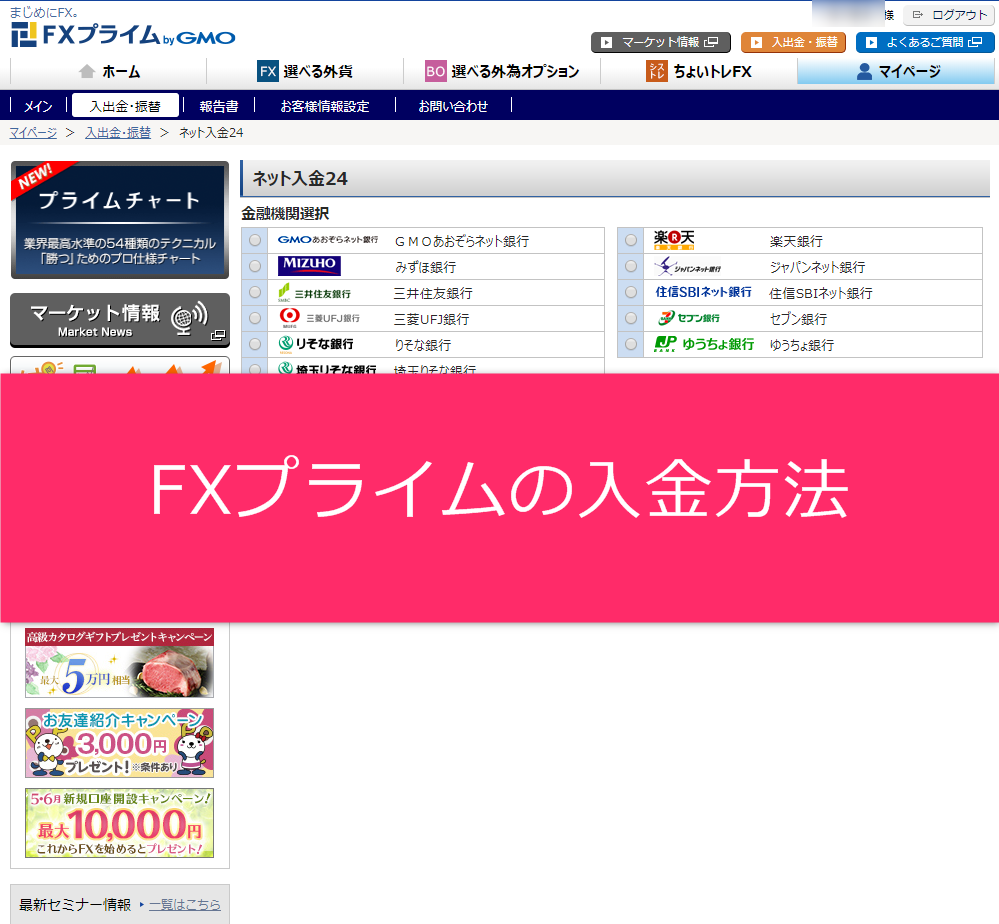 FXプライムの入金方法