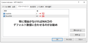 「MTF MACD X」のパラメーター設定